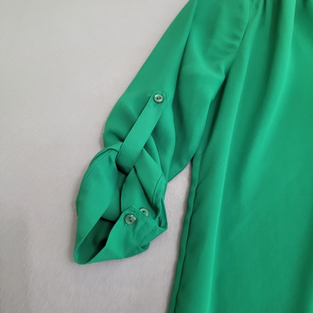 41 Hawthorne Green Roll Tab Sleeve Sheer Lightweight Blouse Shirt Women's - Picture 4 of 13